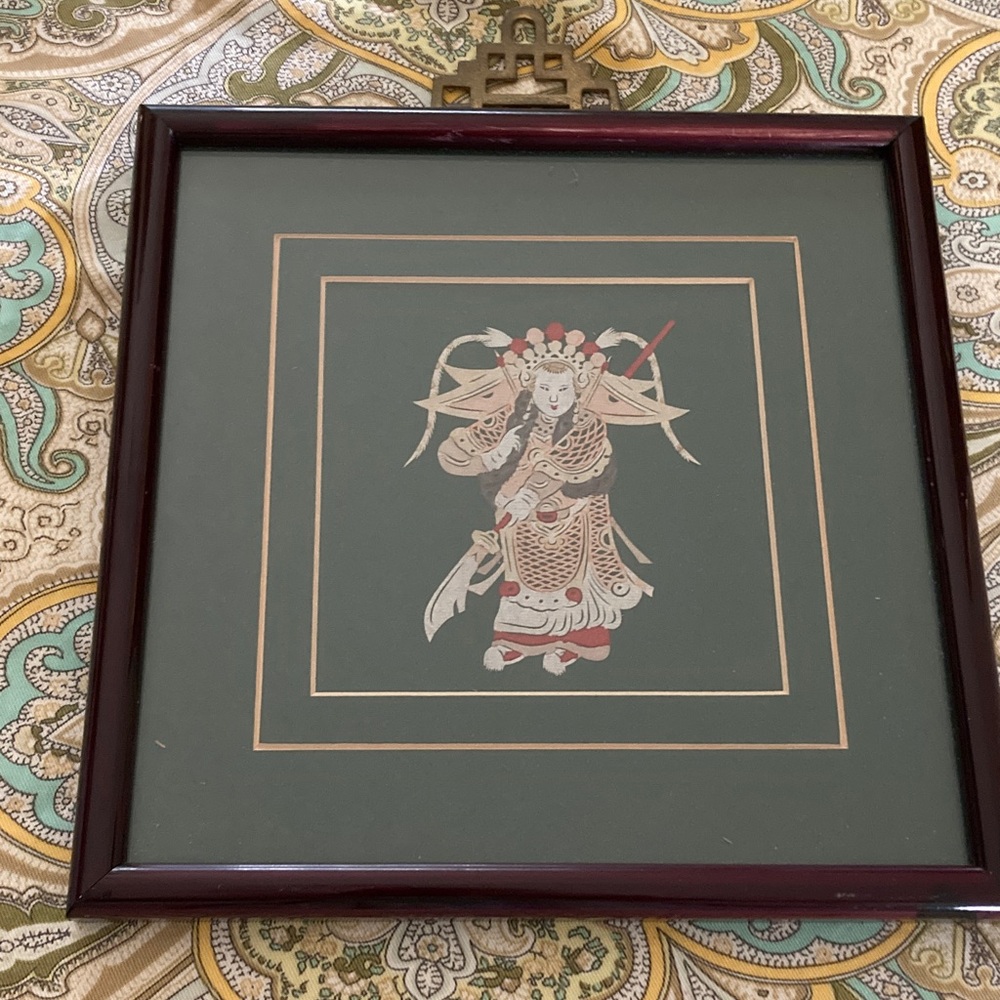 Framed Chinese paper-cut Warrior with/double Mat